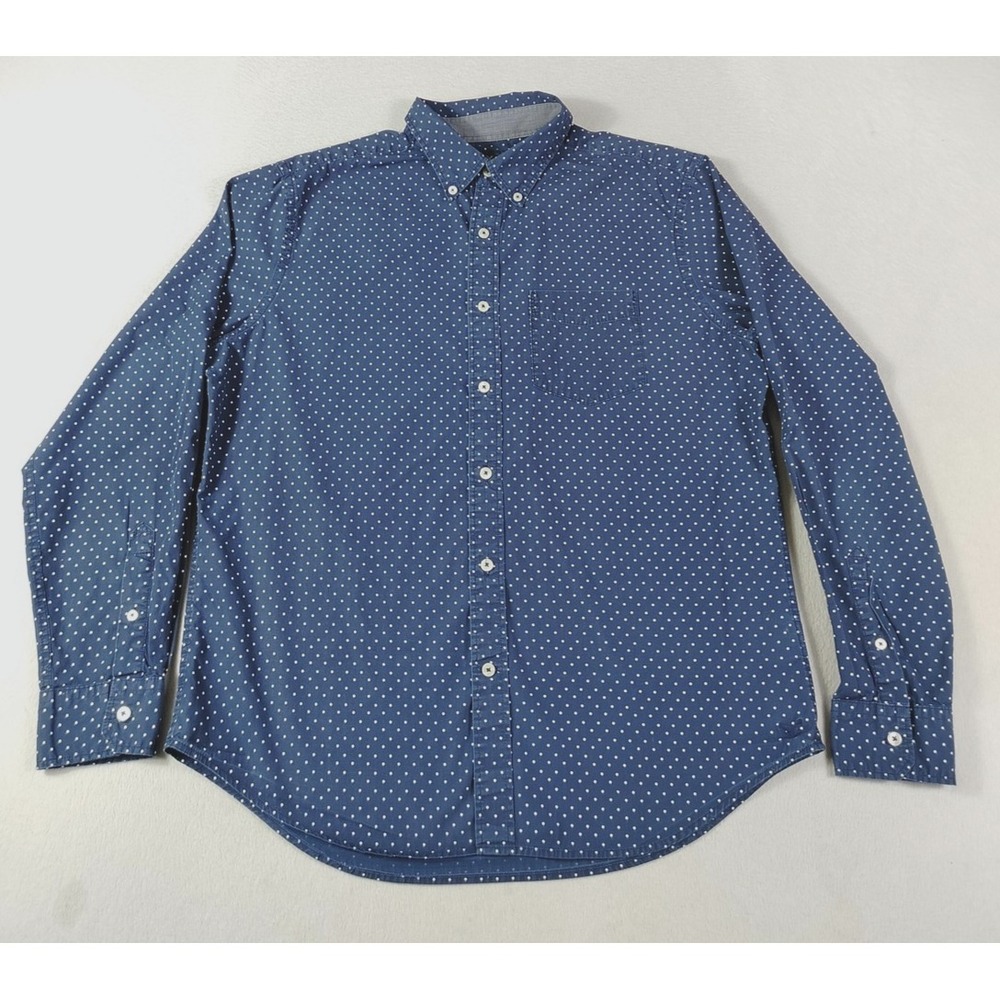 American Eagle Outfitters Shirt Mens Large Blue Polka Dot Classic Fit Casual
